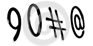 Graffiti spray font alphabet with a spray in black over white. Digits. Vector illustration. Part 10