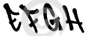 Graffiti spray font alphabet with a spray in black over white. Vector illustration. Part 2