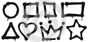 Graffiti spray frames. Sprayed circle shape, paint square and rectangle frame. Heart, crown and star shapes vector photo
