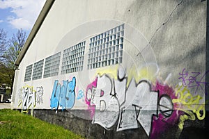 Graffiti sprayed wall of a building