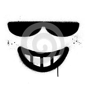 Graffiti square grinning icon with sunglasses sprayed in black