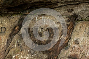 Graffiti in St Cuthberts Cave, Northumberland. England.UK