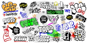 graffiti street art  lettering set , rap music hip hop culture design elements