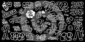 graffiti street art vector lettering set , rap music hip hop culture design elements