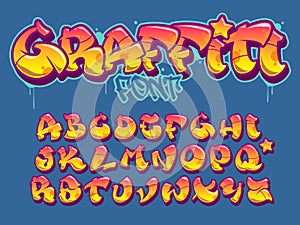 Graffiti style font. Orange and yellow colors vector alphabet