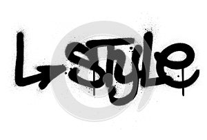 Graffiti style word sprayed in black over white