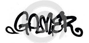 Graffiti tag gamer sprayed with leak in black on white photo