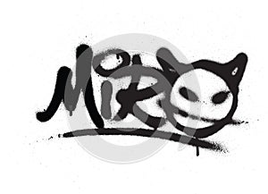 Graffiti tag miro sprayed with leak in black on white photo