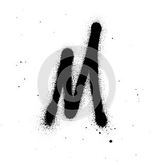 Graffiti thin M font sprayed in black over white