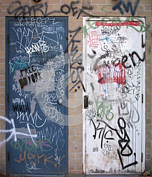 Graffiti on two doors