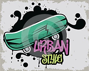 Graffiti urban style poster with skateboard