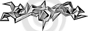 Graffiti urban tag. Pointillism ink drawing. Stippling illustration. Black and white halftone pattern. 3d abstract . Vector