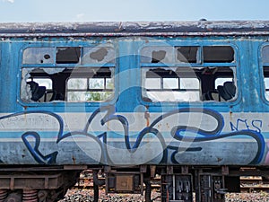 Graffiti and vandalism on old abandoned train