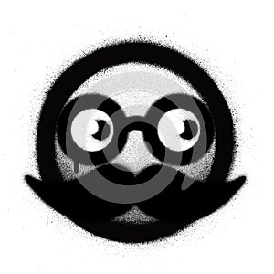 Graffitio apprehensive icon with round glasses and mustache