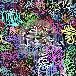 Graffity wall colorful tags seamless pattern, graffiti street art