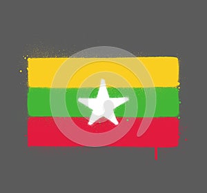 Graffti Burma flag sprayed over grey