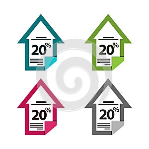 Twenty percent up, upwards arrow illustration. document icon