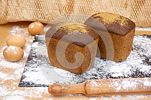 Grain baked brean on wooden board