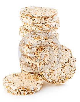 Grain crispbreads close-up isolated on a white background. Fitness concept