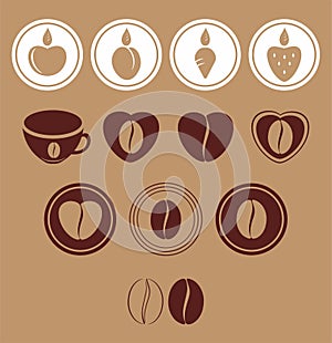 Set of icons and logos for coffee and fruit drinks photo