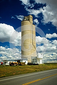 Grain elevator in southwestern Colorado farmlands.