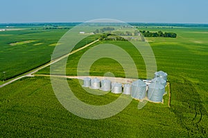 Grain elevator terminal spout loading grain corn silos, storage containers