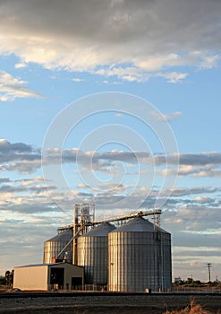 Grain Elevators and Sunset