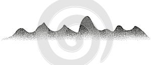 Grain mountain texture noise sand black artwork gradient dot effect stipple. Dotwork mountain background.