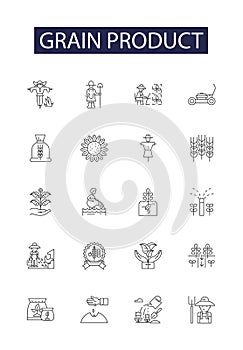 Grain product line vector icons and signs. Product, Wheat, Barley, Rice, Maize, Oats, Bran,Rye outline vector