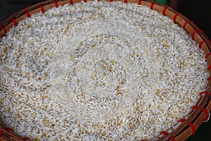 The grain of the rice means the whole part of the flour called endosperm and the embryo part. photo