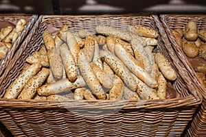 7-grain rolls in big wicker basket