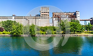 Grain silos along the river in Old-Port of Montreal