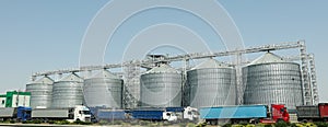 Grain silos Grain terminal. Agriculture business. Summer harvest