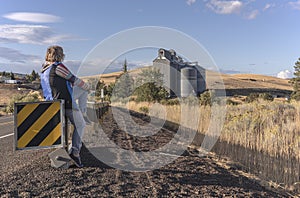 Grain silos and landscape in Dufur Oregon