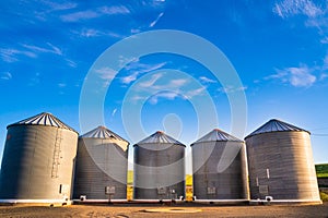 Grain silos seen from farm in the Palouse Washington state