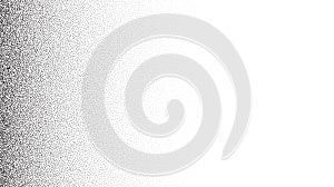 Grain stippled gradient. Faded stochastic dotwork texture. Random grunge noise background. Black dots, speckles or photo