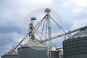 Grain storage bins on a corn farm.