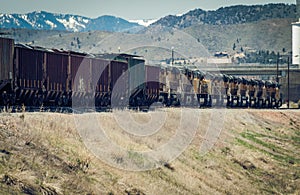 Grain Train With Several Diesel Locomotive Engines