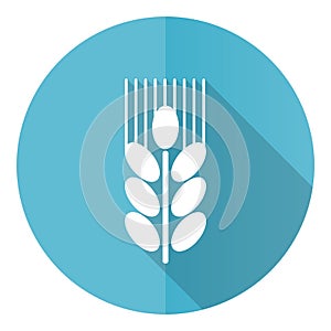 Grain vector icon, flat design blue round web button isolated on white background