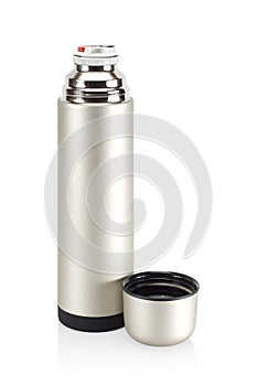 Grained pattern steel thermos.