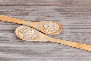 Grains of quinua on wood - Chenopodium quinoa