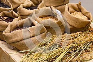 Grains in sacks