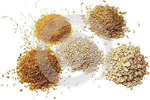 Grains seeds like couscous full grain rice and quinoa isolated