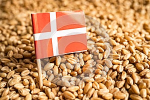 Grains wheat with Denmark flag, trade export and economy concept
