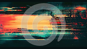 Grainy tv glitch effect with noise, grain, distortion. Glowing background, backdrop texture. Generative Ai photo