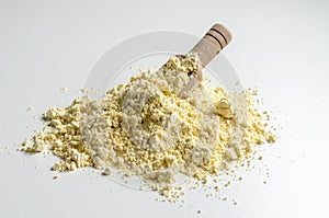 Gram flour made of chickpeas on white background