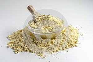 Gram flour made of chickpeas on white background