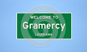 Gramercy, Louisiana city limit sign. Town sign from the USA.