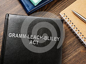 Gramm-Leach-Bliley Act GLBA, pen and books near.