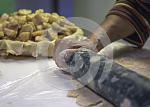 Gramma rolling Crust for Apple Pie, angled view photo